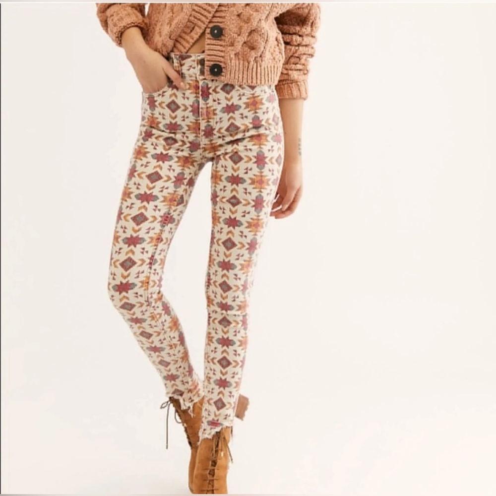 Free People We The Free Wild Child Aztec Printed Skinny Jeans Size 26 High Rise